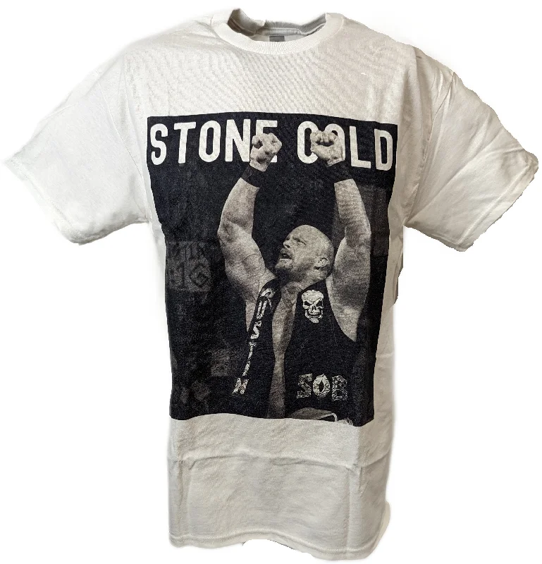 Custom T-Shirts for Universities-Stone Cold Steve Austin Arms Raised WWE Mens White T-shirt