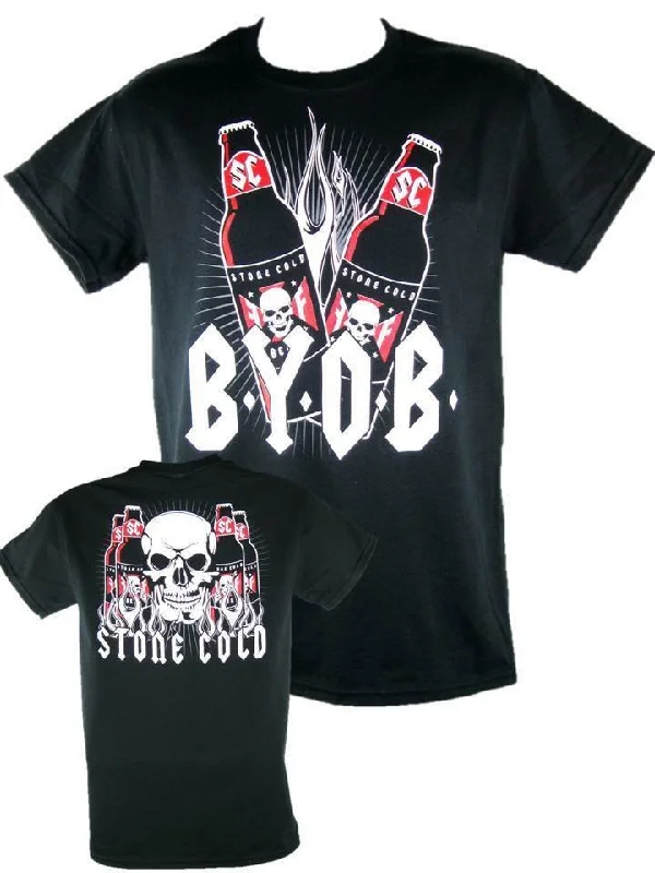 Custom T-Shirts for Branding-Stone Cold Steve Austin BYOB Beer Skull Mens Black T-shirt