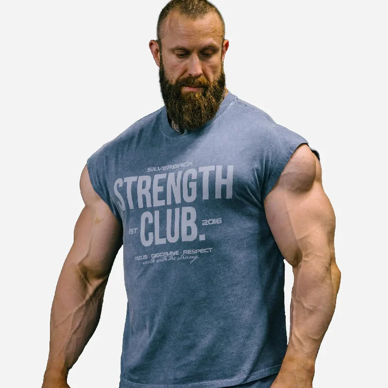 Custom T-Shirts for Rugby Fans-Strength Club - Acid Wash Cut Off Tee