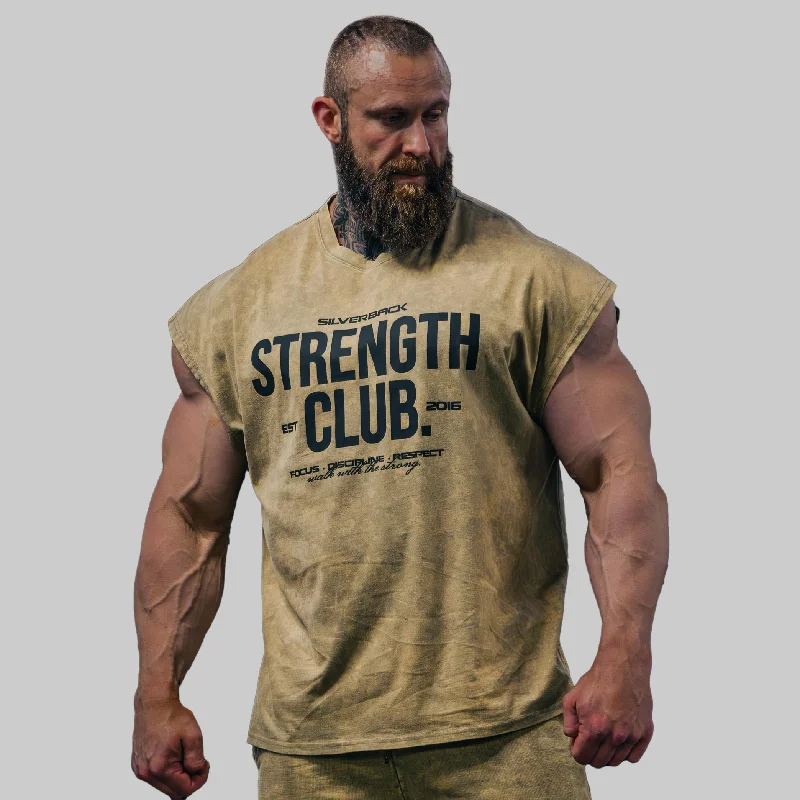 Custom T-Shirts for Soccer Fans-Strength Club - Acid Wash Cut Off Tee