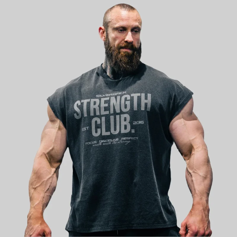 Custom T-Shirts with Sports Logos-Strength Club - Acid Wash Cut Off Tee