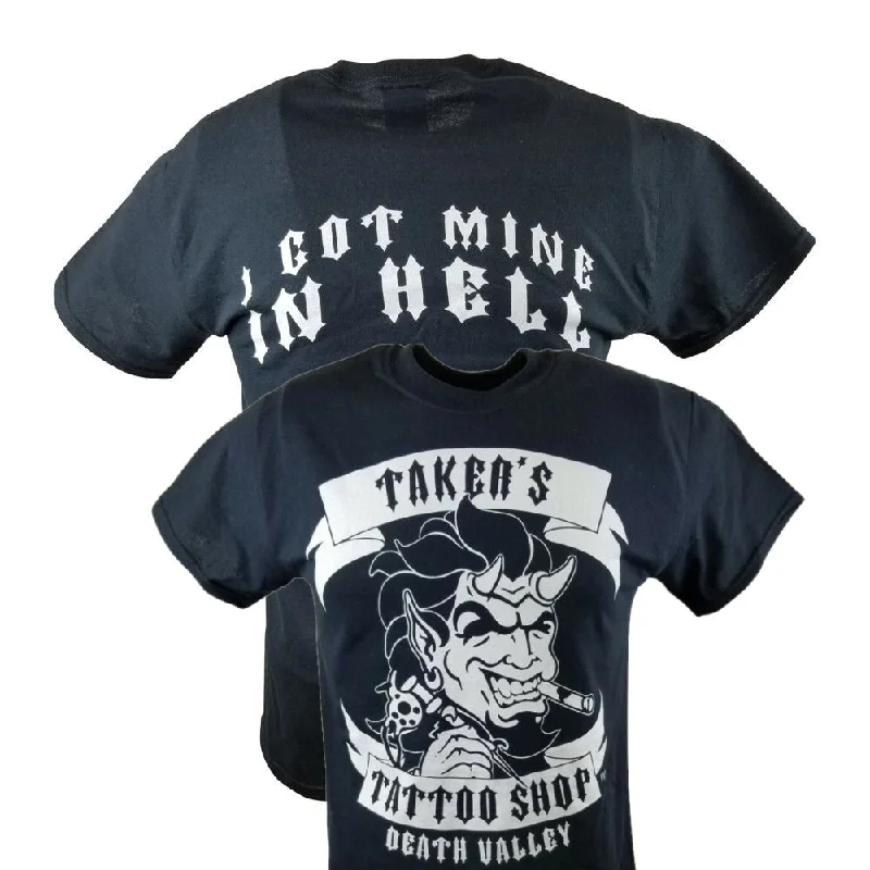 Custom T-Shirts with Custom Prints-Undertaker Tattoo Shop Got Mine In Hell Mens WWE Black T-shirt