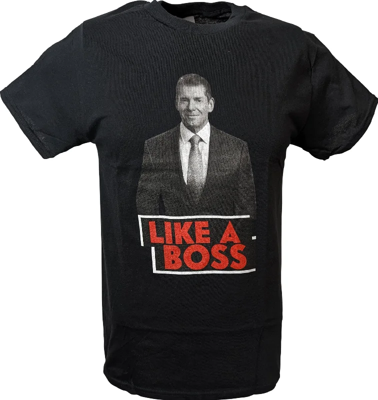 Custom T-Shirts with Pop Culture References-Vince McMahon Like A Boss WWE Black T-shirt New