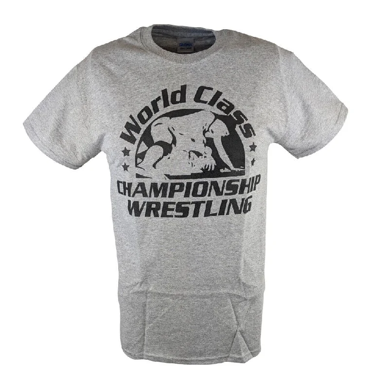 Custom T-Shirts with Custom Patterns-World Class Championship Wrestling WCCW Gray Mens T-shirt